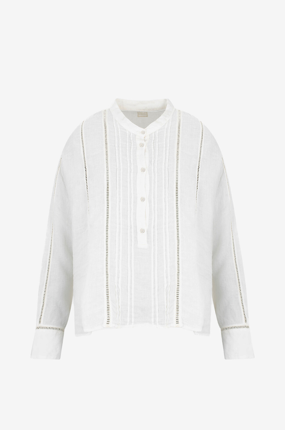 120% LINO Blouse en lin à jours échelle Femme BLANC CASSE 1