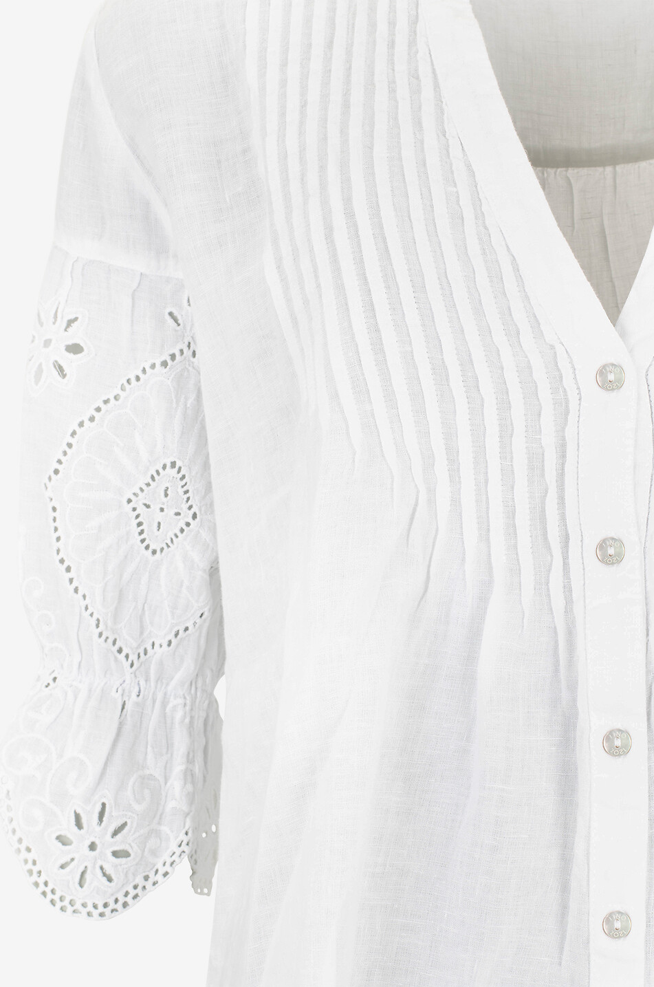 Leinenbluse mit Biesen und Lochstickereien