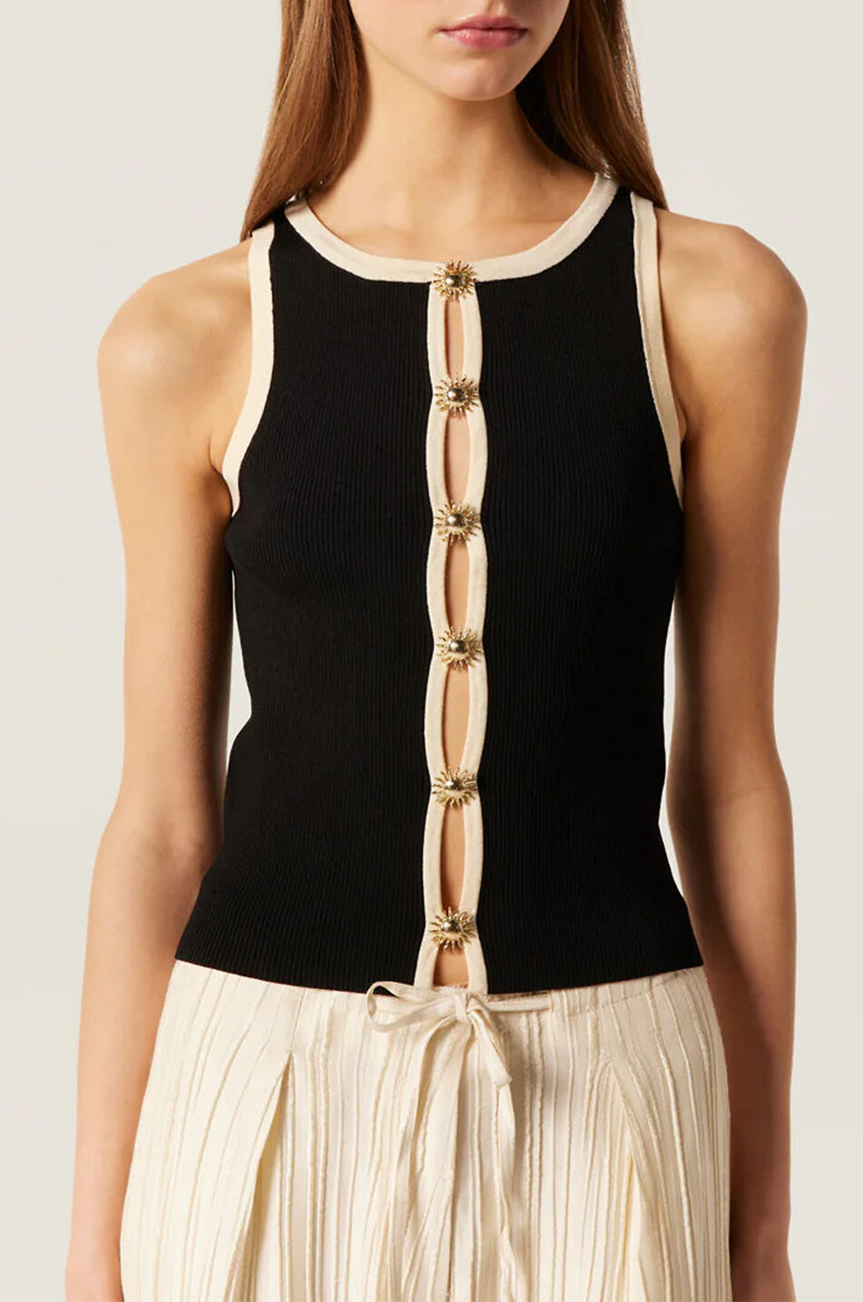 TRESSE PARIS Tanktop mit Ausschnitten und Zierknöpfen Mano Damen SCHWARZ 2