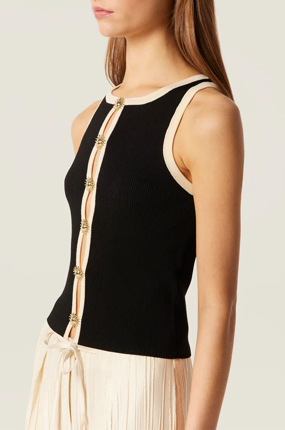 TRESSE PARIS Tanktop mit Ausschnitten und Zierknöpfen Mano Damen SCHWARZ 3