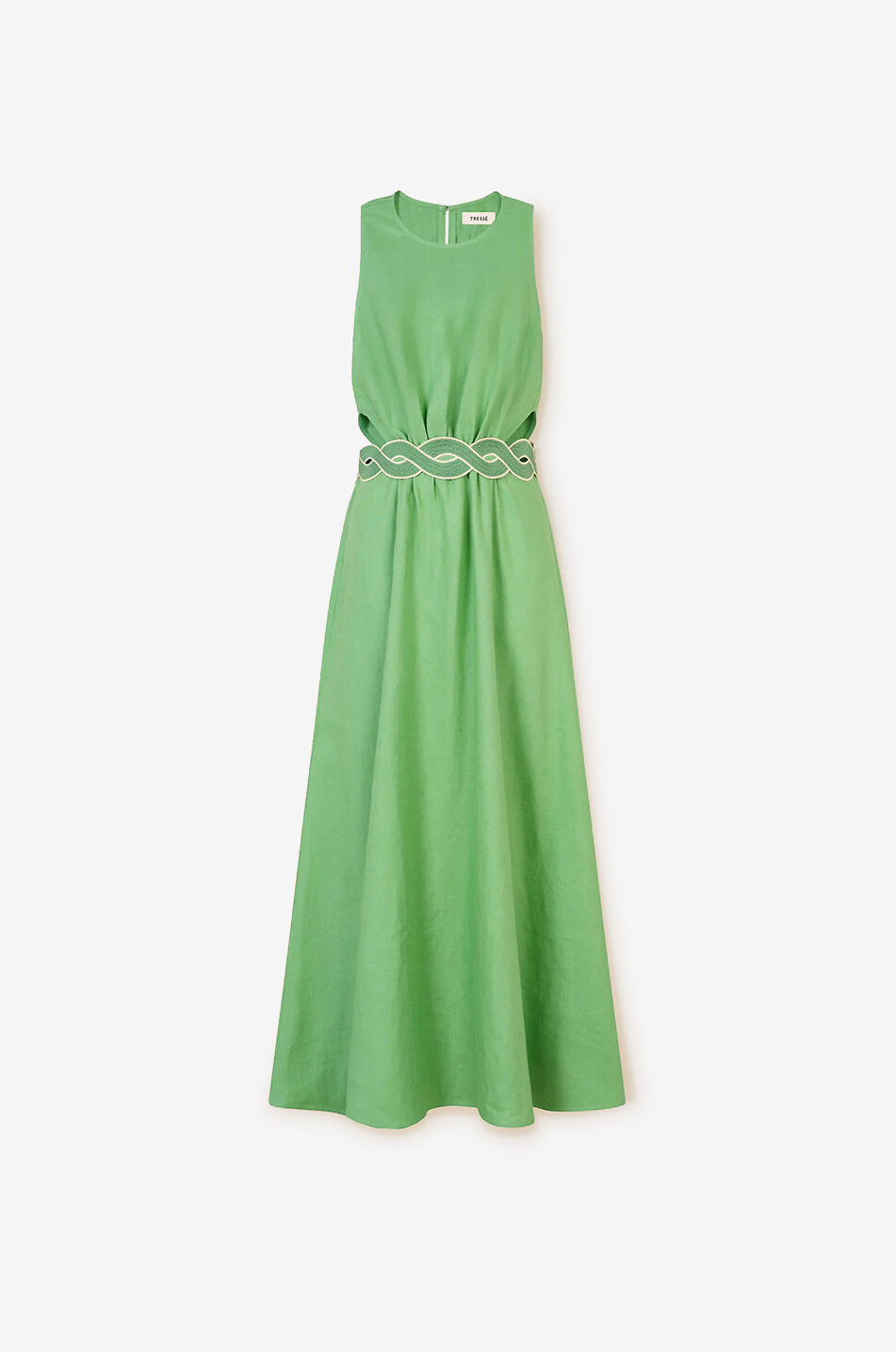 TRESSE PARIS Robe longue en lin à découpes taille et galon Resla Femme VERT 1