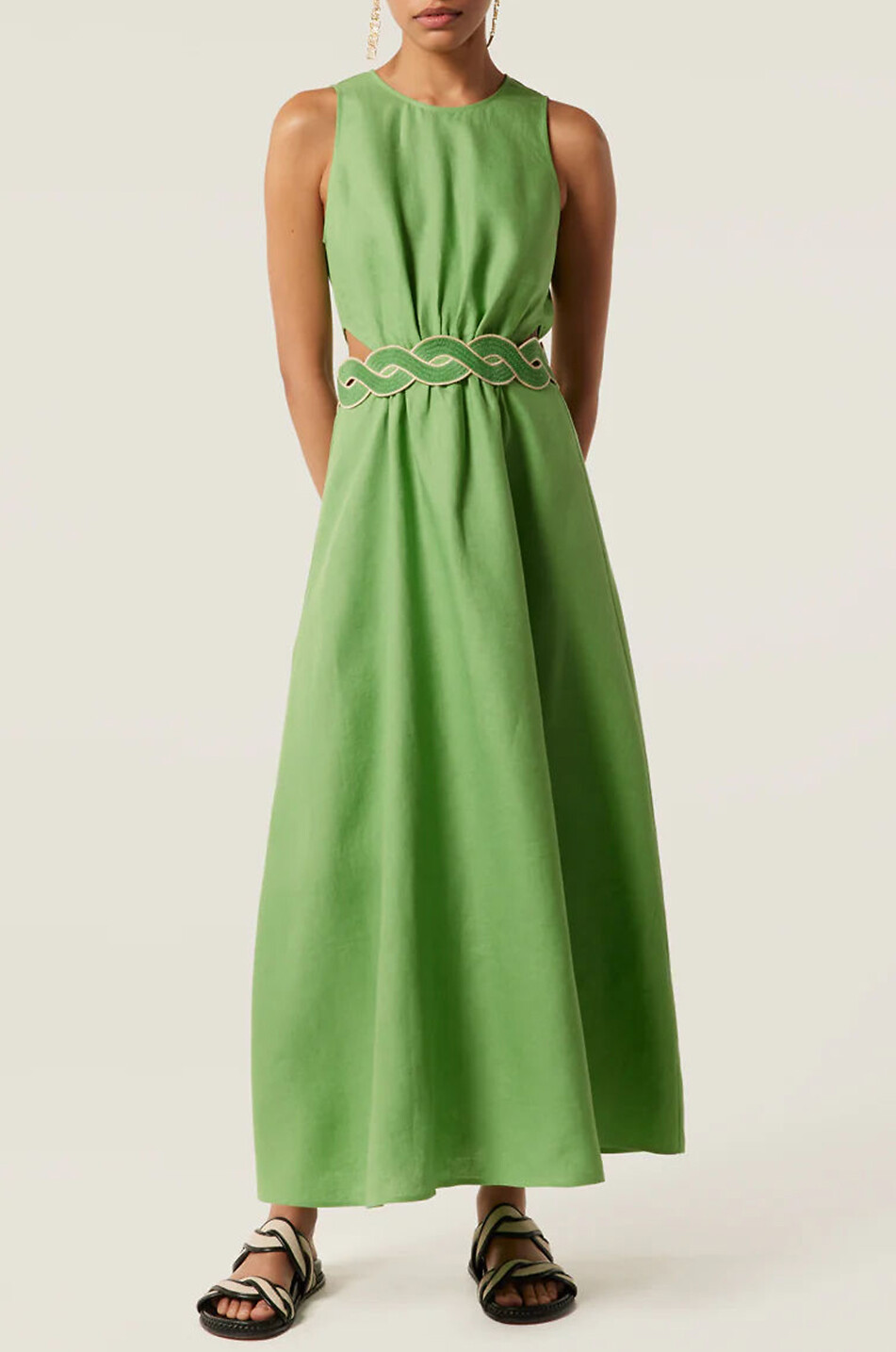 TRESSE PARIS Robe longue en lin à découpes taille et galon Resla Femme VERT 2