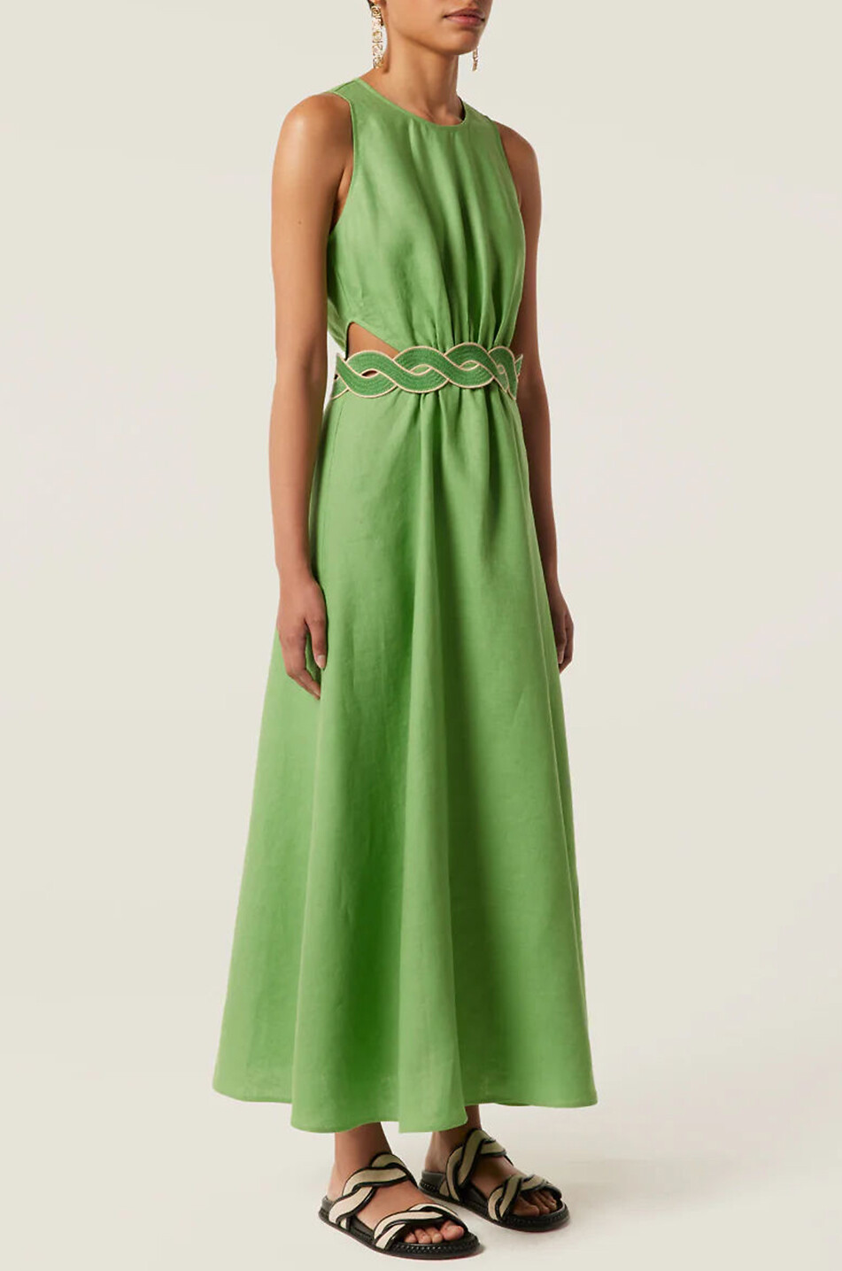 TRESSE PARIS Robe longue en lin à découpes taille et galon Resla Femme VERT 3