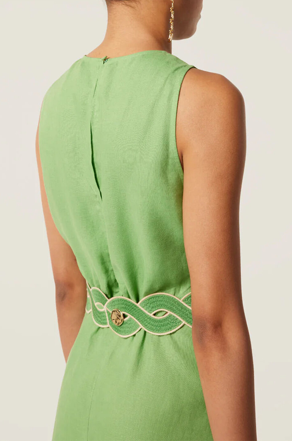 TRESSE PARIS Robe longue en lin à découpes taille et galon Resla Femme VERT 4