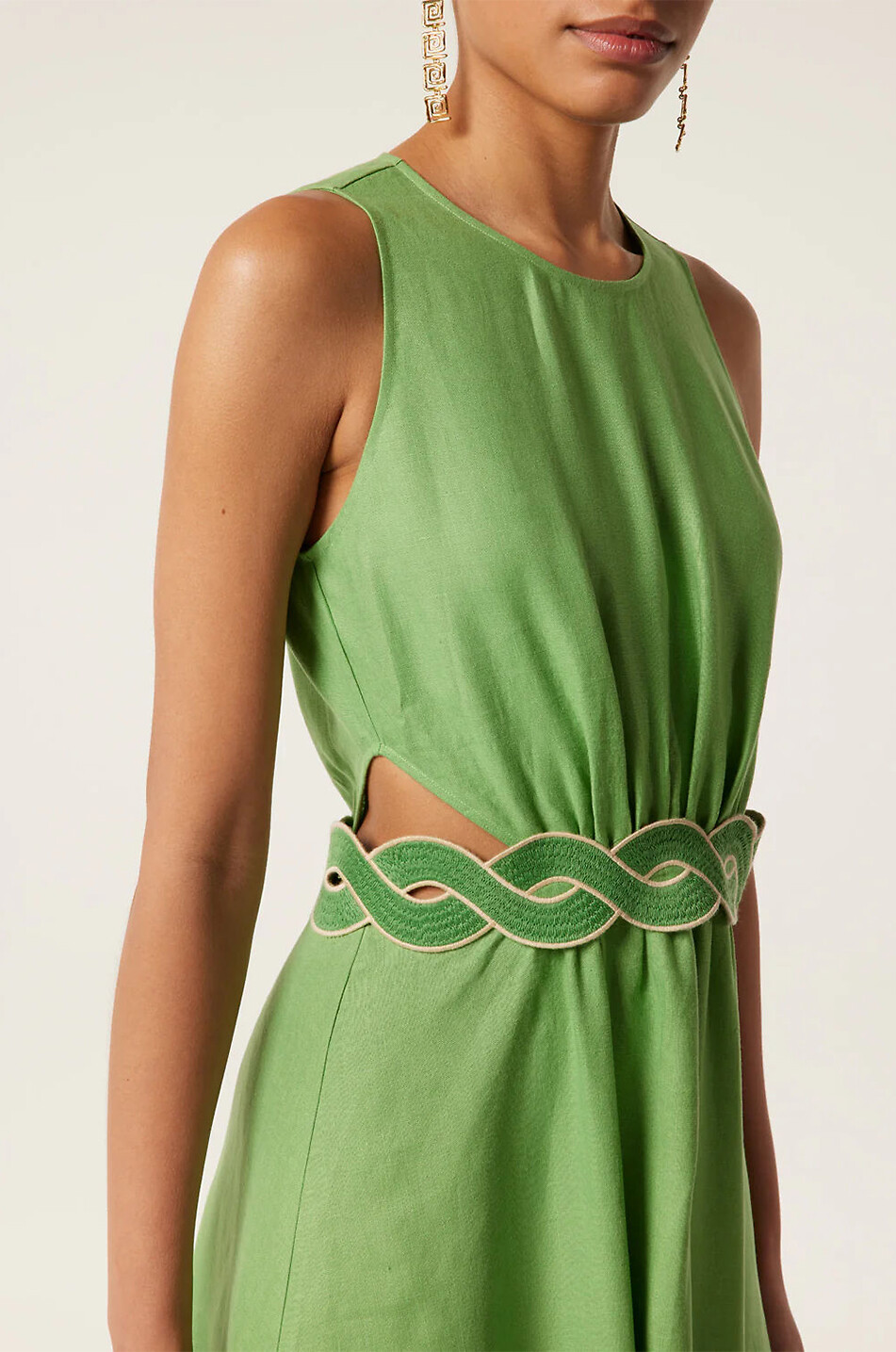 TRESSE PARIS Robe longue en lin à découpes taille et galon Resla Femme VERT 5
