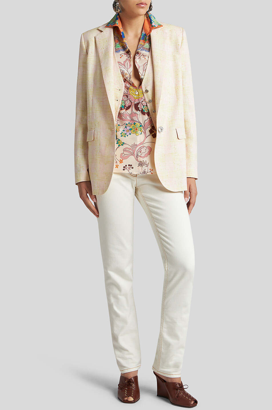 ETRO Karierter langer geflammter Leinenblazer Pegaso Damen BEIGE 3
