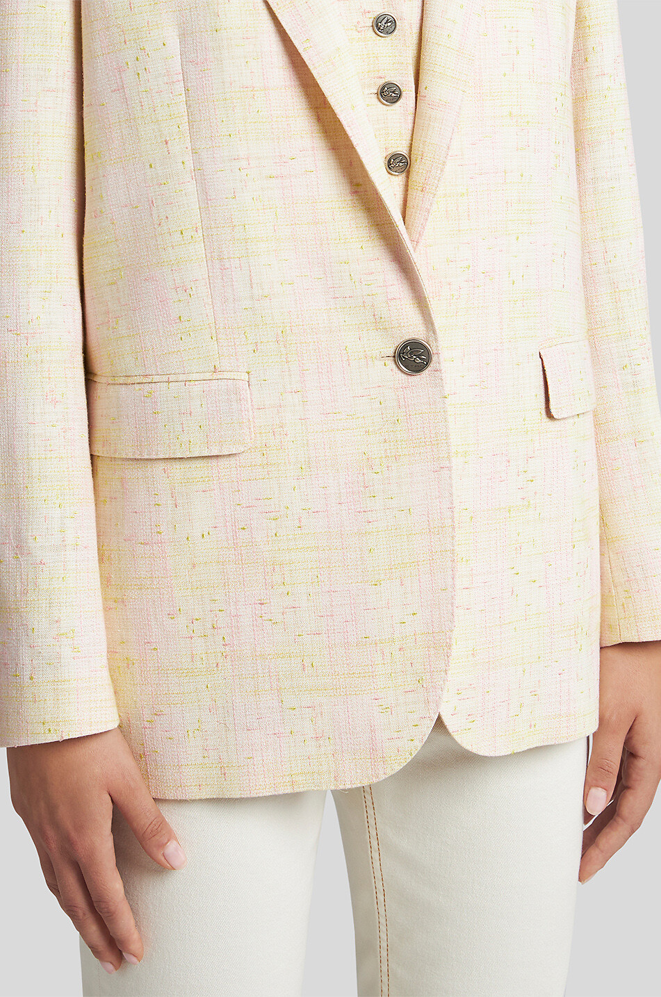 ETRO Karierter langer geflammter Leinenblazer Pegaso Damen BEIGE 5