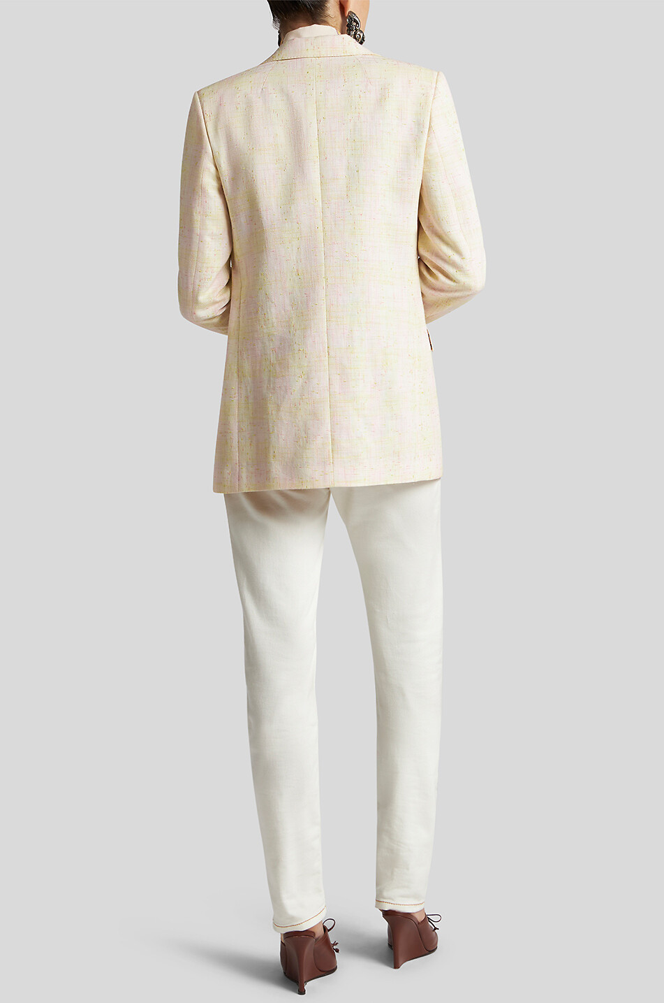 ETRO Karierter langer geflammter Leinenblazer Pegaso Damen BEIGE 4