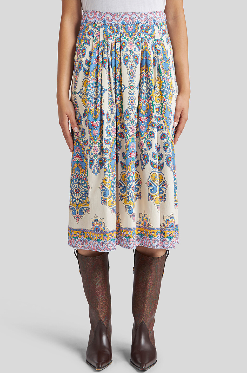 Plissierter Popeline-Midirock Paisley Medallion