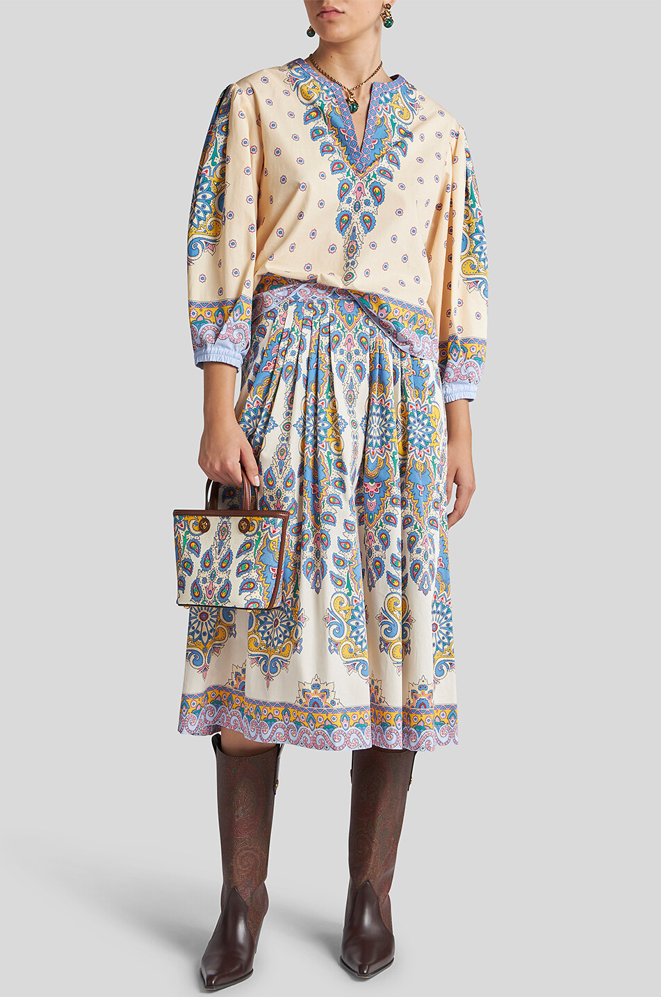 Plissierter Popeline-Midirock Paisley Medallion