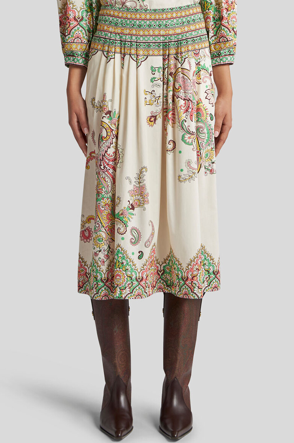 ETRO Paisley Florals pleated poplin midi skirt Women MULTI COLOURED 1 2