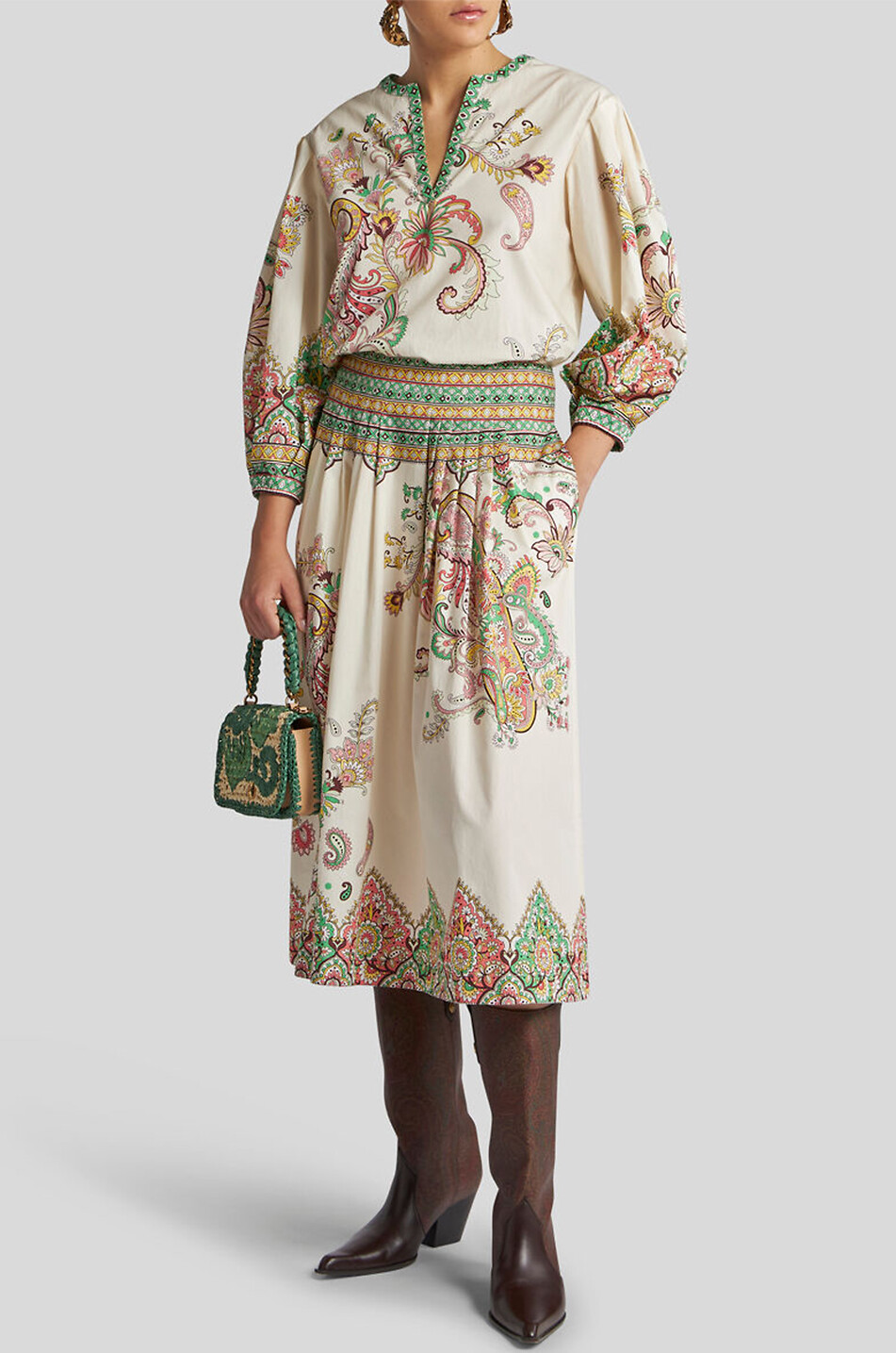 ETRO Paisley Florals pleated poplin midi skirt Women MULTI COLOURED 1 3