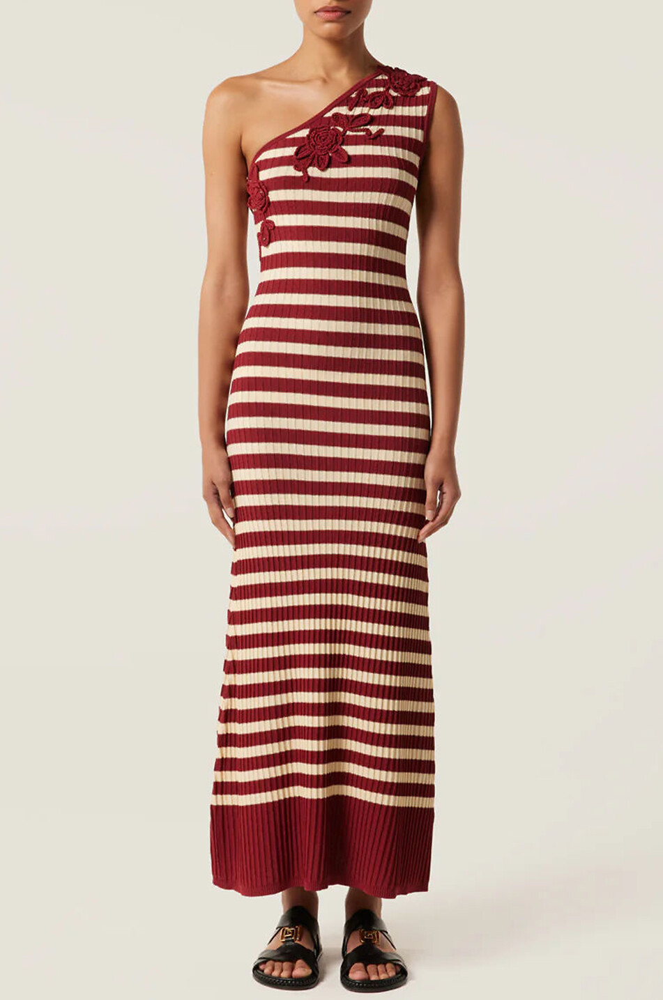 TRESSE PARIS Robe longue asymétrique en maille rayée Rinos Femme ROUGE 2