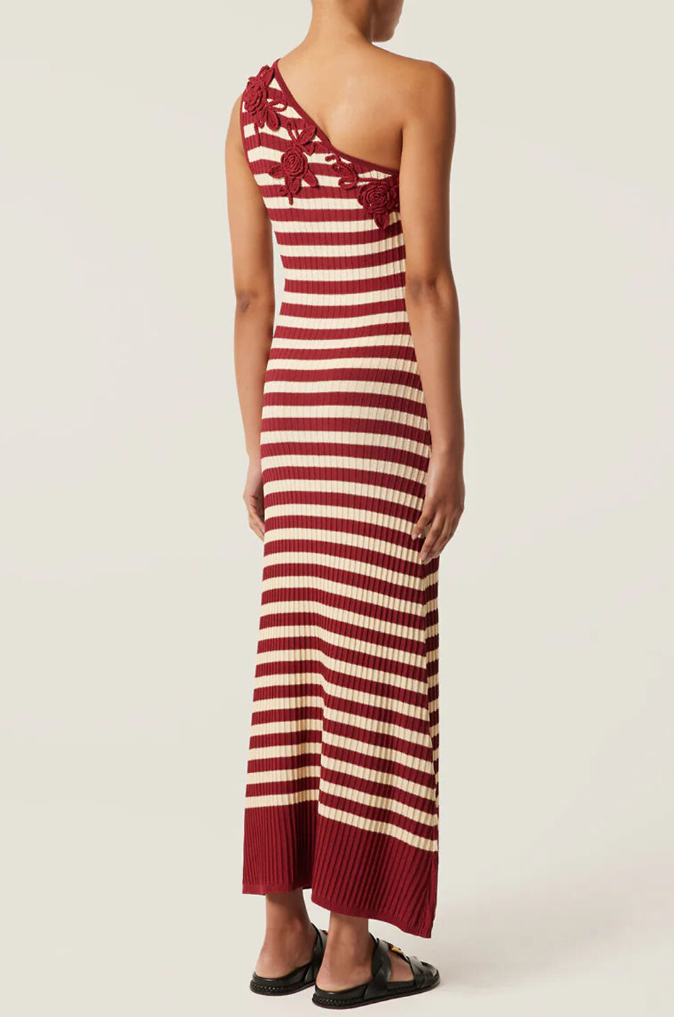 TRESSE PARIS Robe longue asymétrique en maille rayée Rinos Femme ROUGE 4