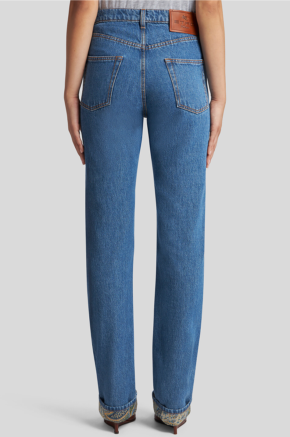 ETRO Gerade Jeans mit hoher Taille und Paisley-Jacquard-Umschlag Damen BLAU 4