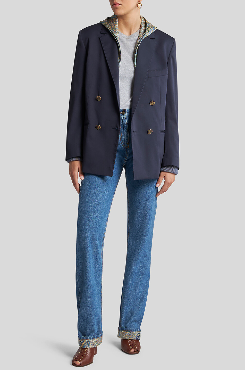 ETRO Gerade Jeans mit hoher Taille und Paisley-Jacquard-Umschlag Damen BLAU 5
