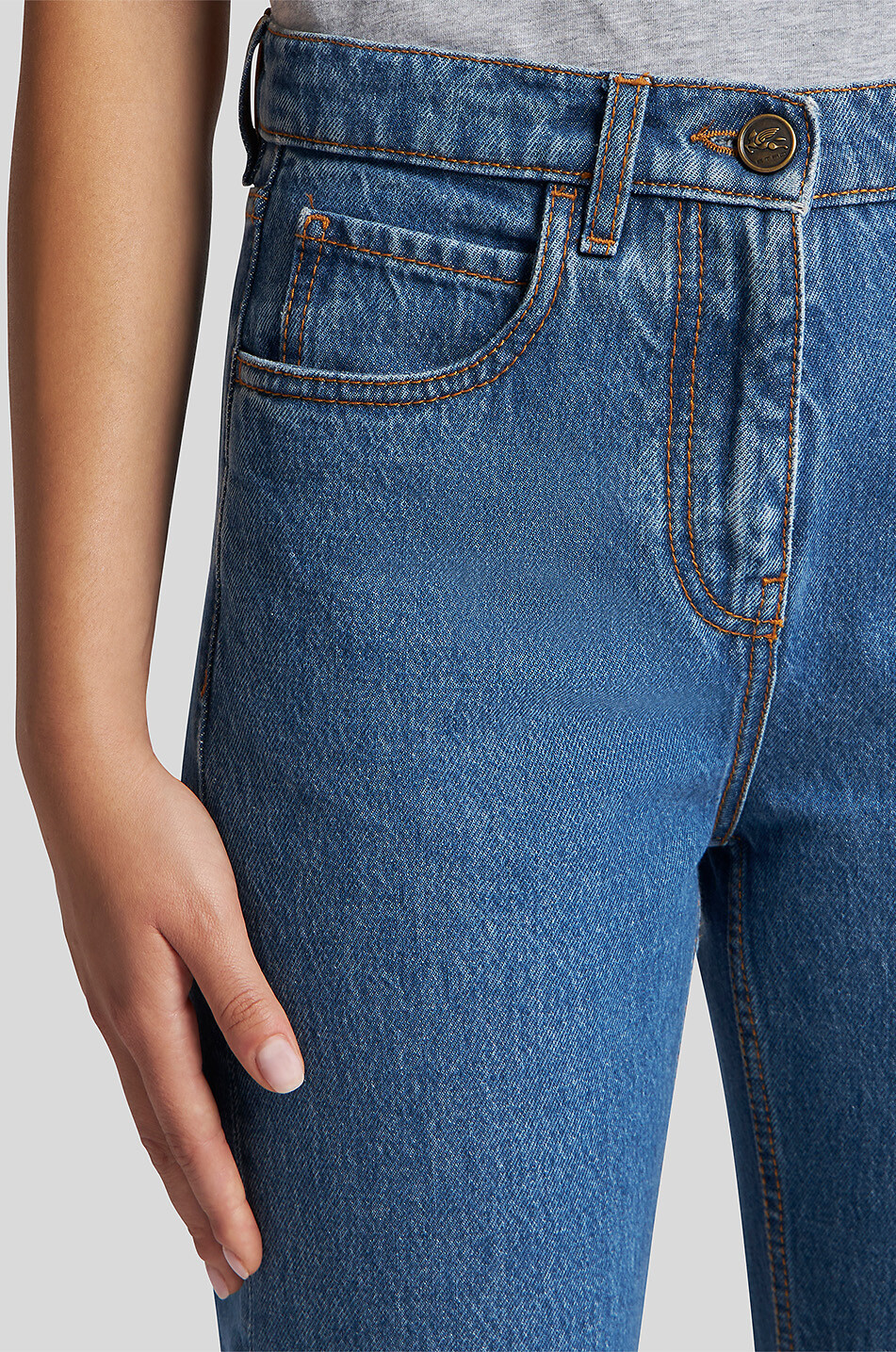 ETRO Gerade Jeans mit hoher Taille und Paisley-Jacquard-Umschlag Damen BLAU 6