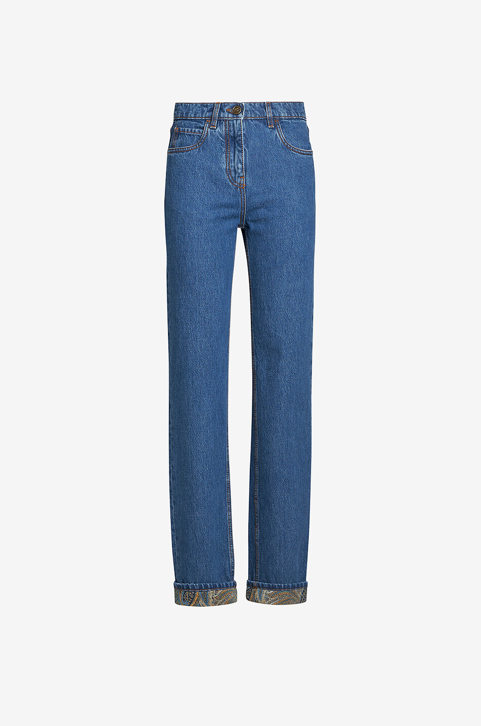 ETRO Gerade Jeans mit hoher Taille und Paisley-Jacquard-Umschlag Damen BLAU 1