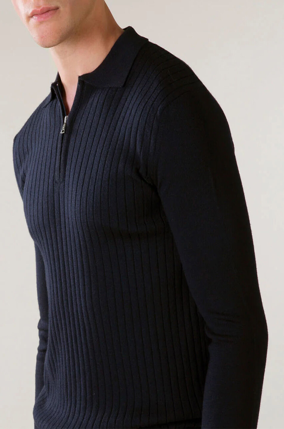 AURELIEN Merino wool long-sleeved polo shirt Men DARK BLUE 4