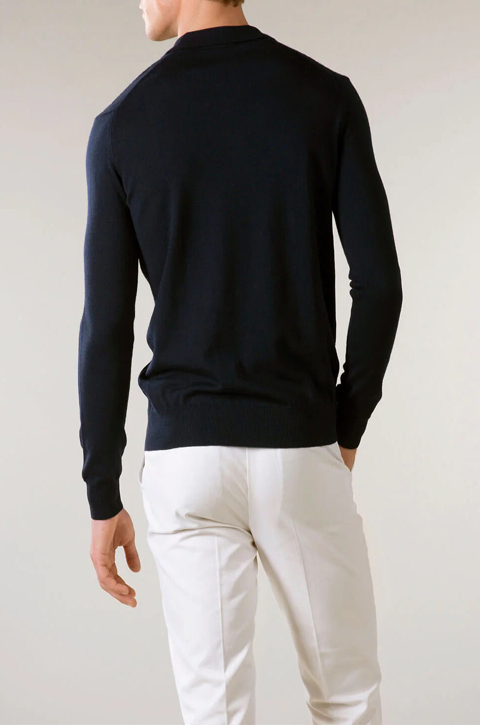 AURELIEN Merino wool long-sleeved polo shirt Men DARK BLUE 5