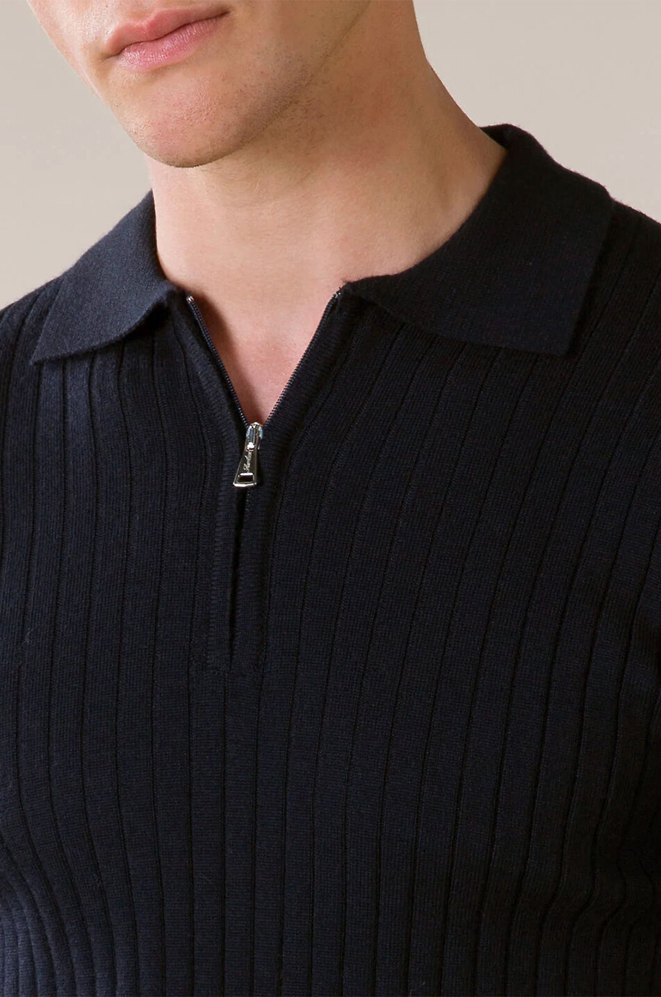 AURELIEN Merino wool long-sleeved polo shirt Men DARK BLUE 6