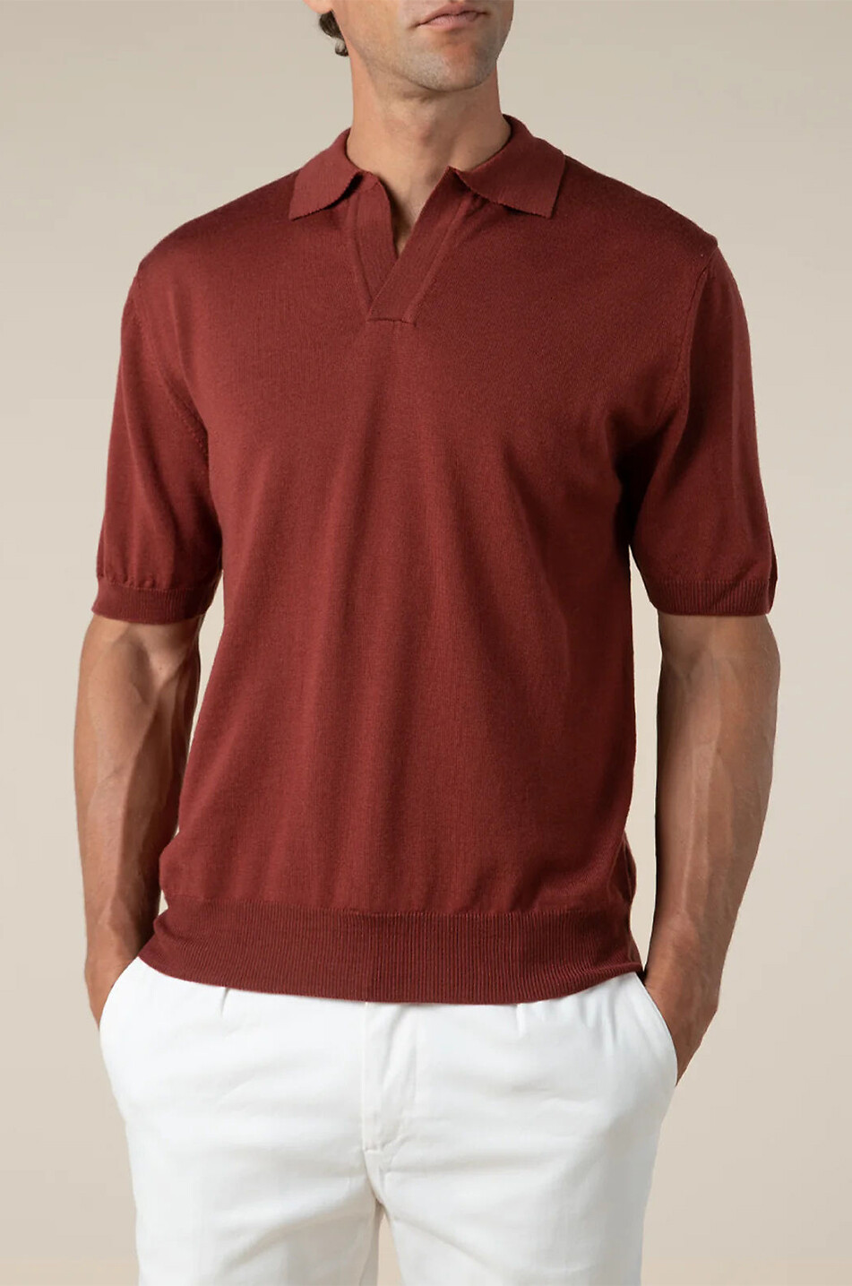 AURELIEN Polo à manches courtes en maille Cashwool Homme ROUGE FONCÉ 3