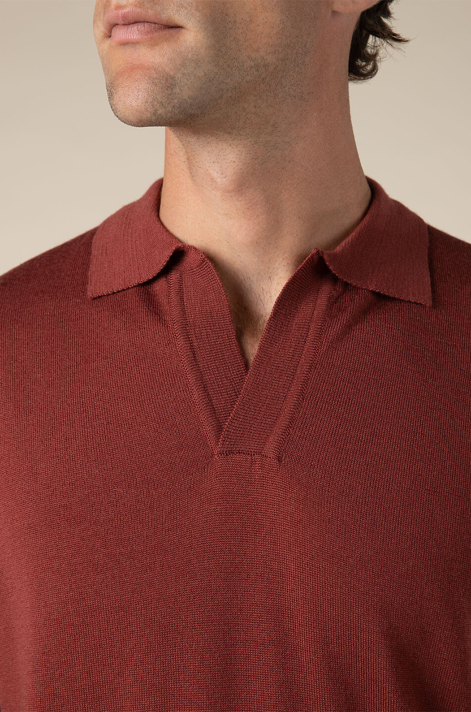 AURELIEN Polo à manches courtes en maille Cashwool Homme ROUGE FONCÉ 4