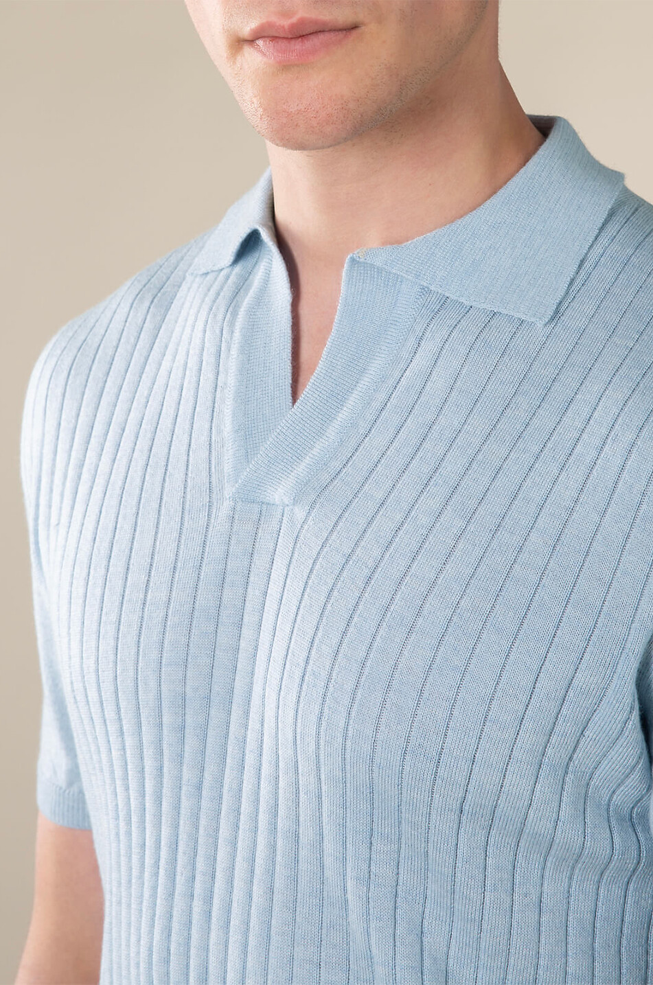 AURELIEN Rippstrick-Kurzarm-Polohemd ohne Ärmel Cashwool Herren HELLBLAU 4