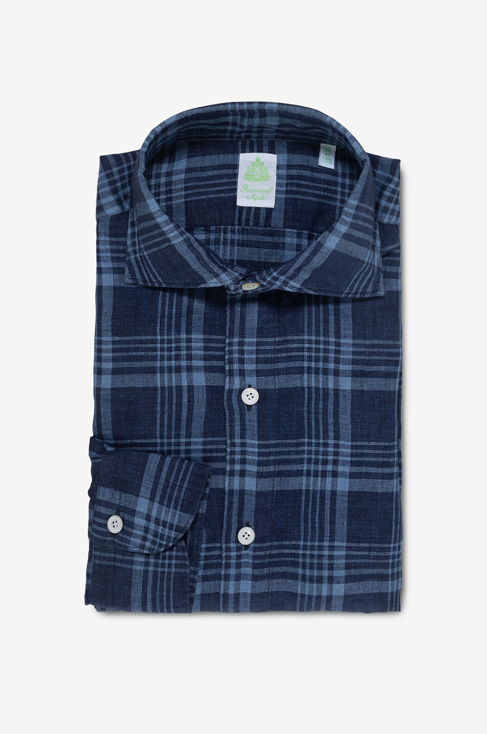 FINAMORE Gaeta checked linen long-sleeved shirt Men DARK BLUE 1