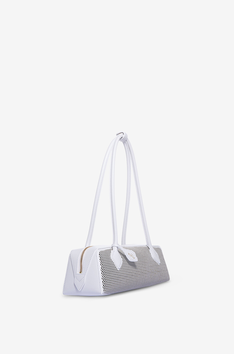 ALAÏA Fishnet Teckel Medium perforated leather shoulder bag Women WHITE 2
