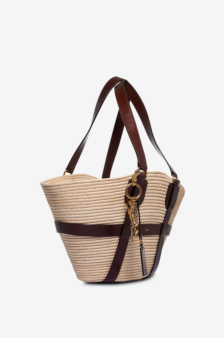 Kerala 25 Large raffia and leather basket - CHLOE - BEIGE