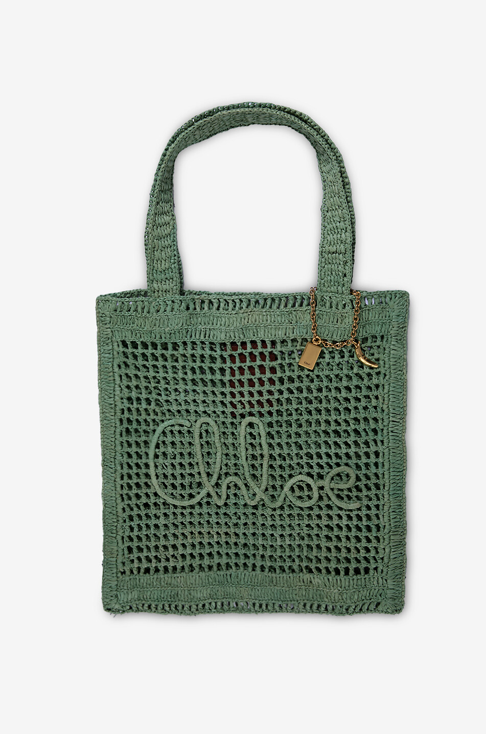 CHLOE Summer Banana openwork raffia tote bag Women GREEN 1