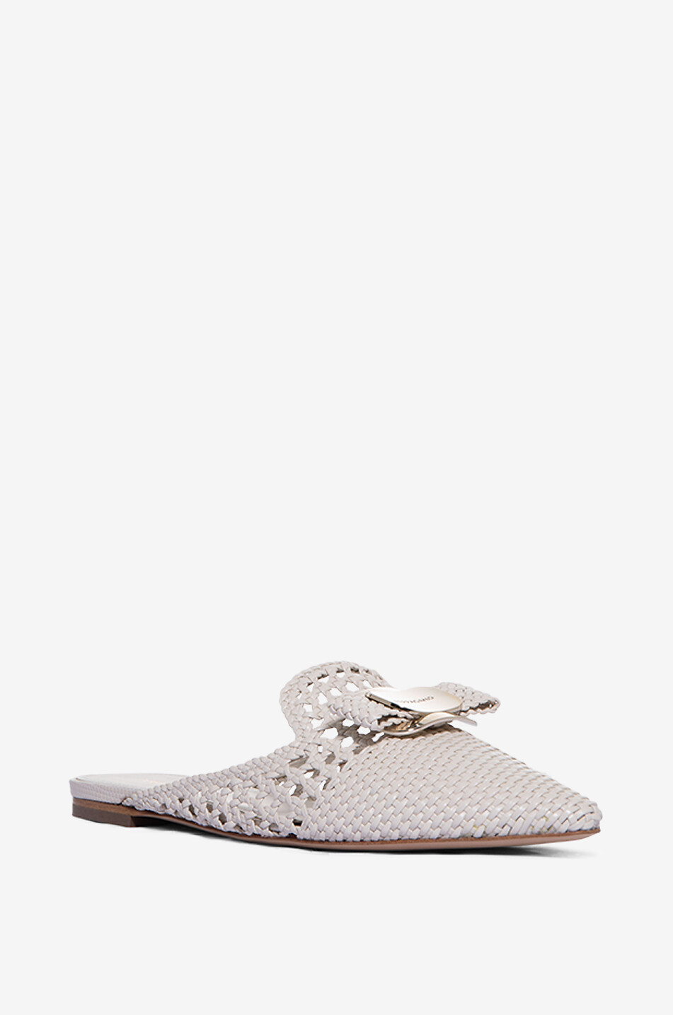 SALVATORE FERRAGAMO Mules plates tressées en cuir New Vara Envie Femme BLANC CASSE 1