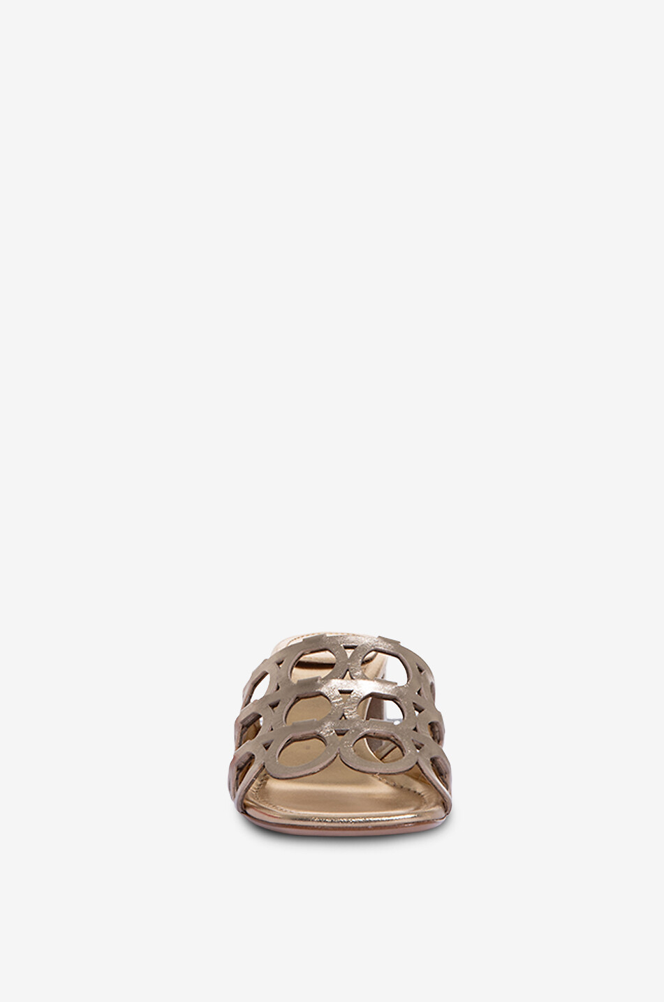SALVATORE FERRAGAMO Mules en cuir métallisé à talon carré Gancini 60 Femme BEIGE 2