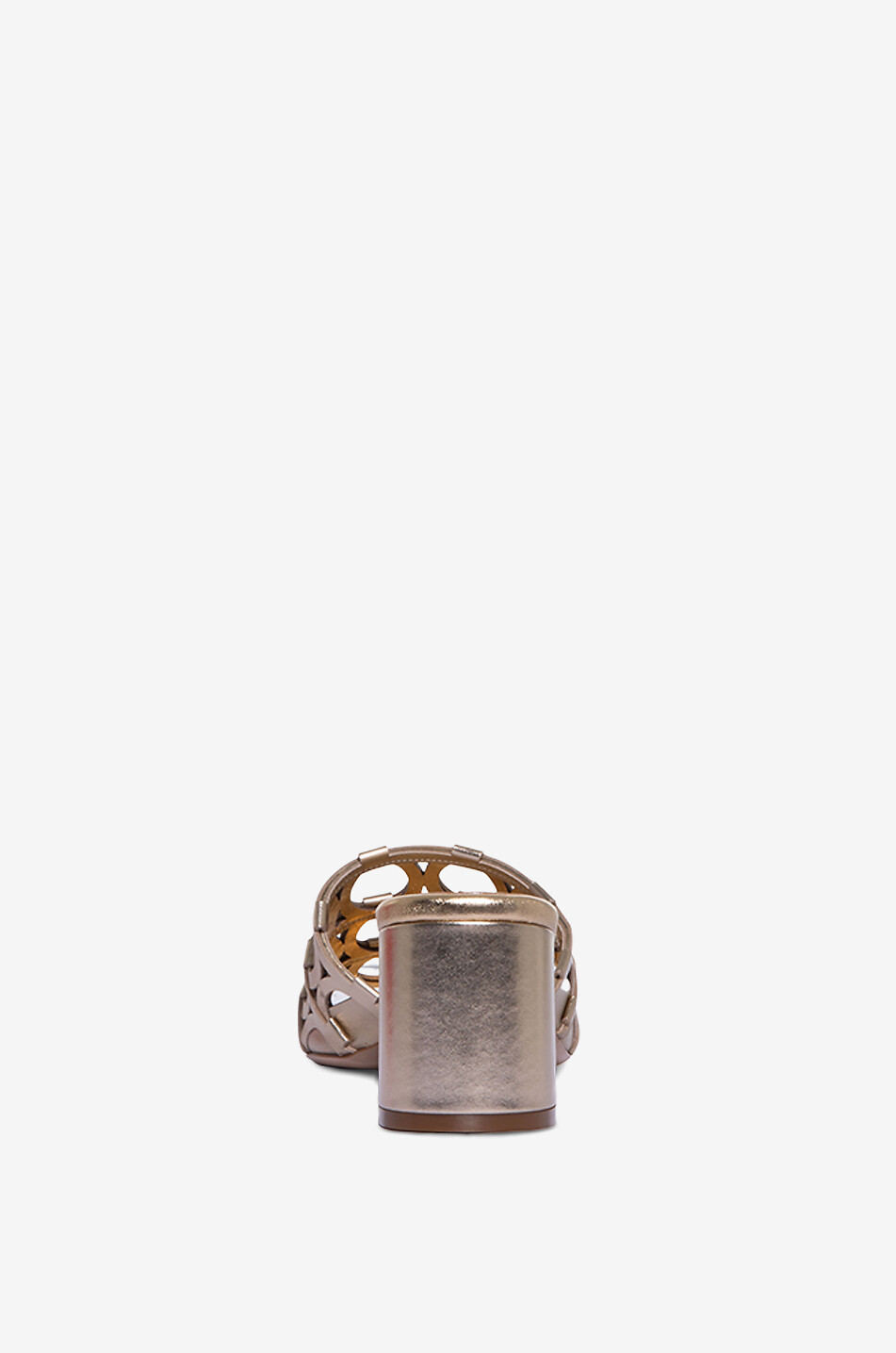 SALVATORE FERRAGAMO Mules en cuir métallisé à talon carré Gancini 60 Femme BEIGE 4
