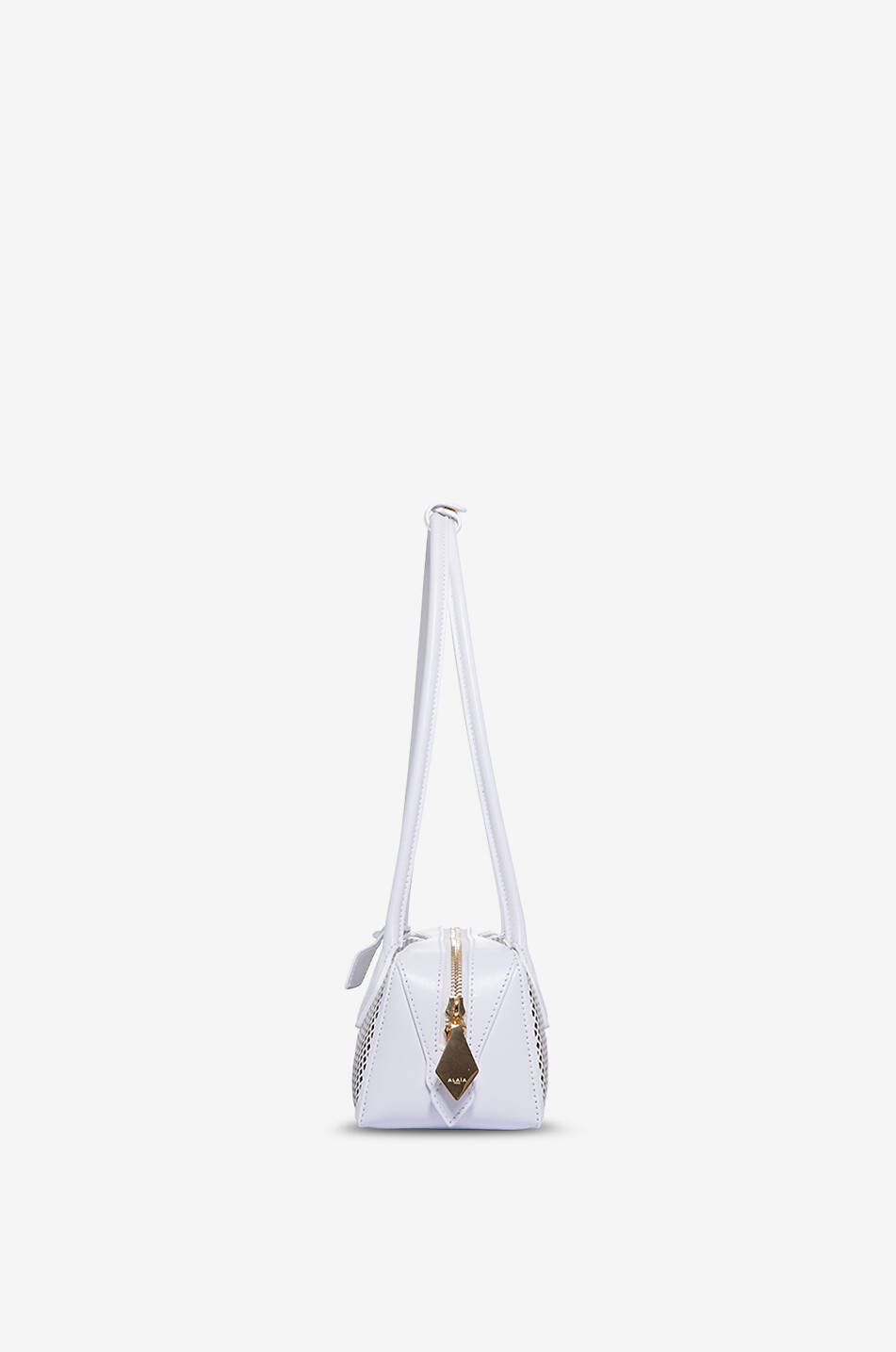 ALAÏA Fishnet Teckel Medium perforated leather shoulder bag Women WHITE 4