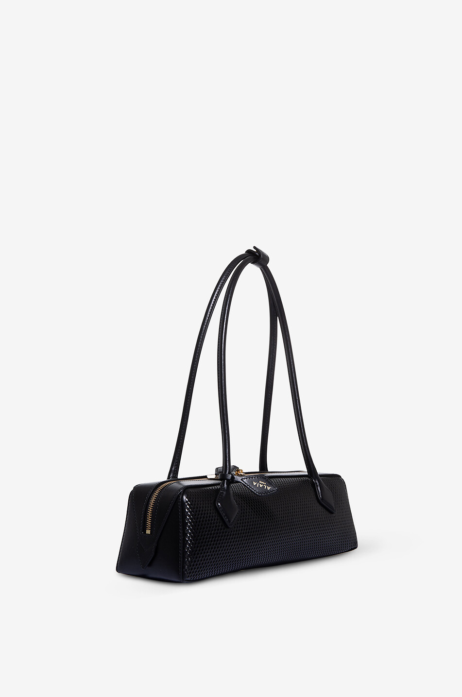 ALAÏA Fishnet Teckel Medium perforated leather shoulder bag Women BLACK 2