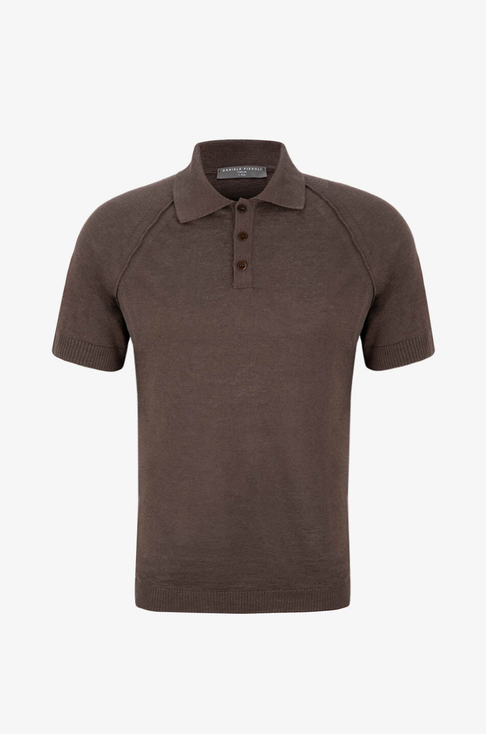 DANIELE FIESOLI Linen polo shirt with short raglan sleeves Men BROWN 1