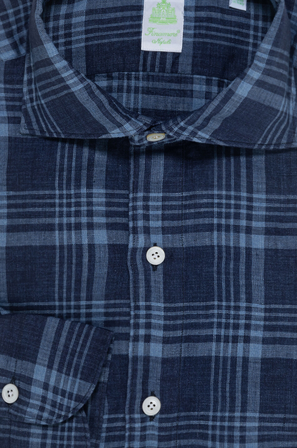 FINAMORE Gaeta checked linen long-sleeved shirt Men DARK BLUE 2