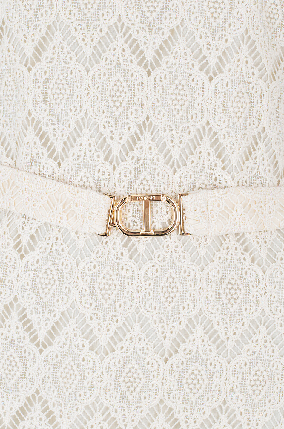 TWINSET Robe courte en dentelle de coton Femme Beige clair 3