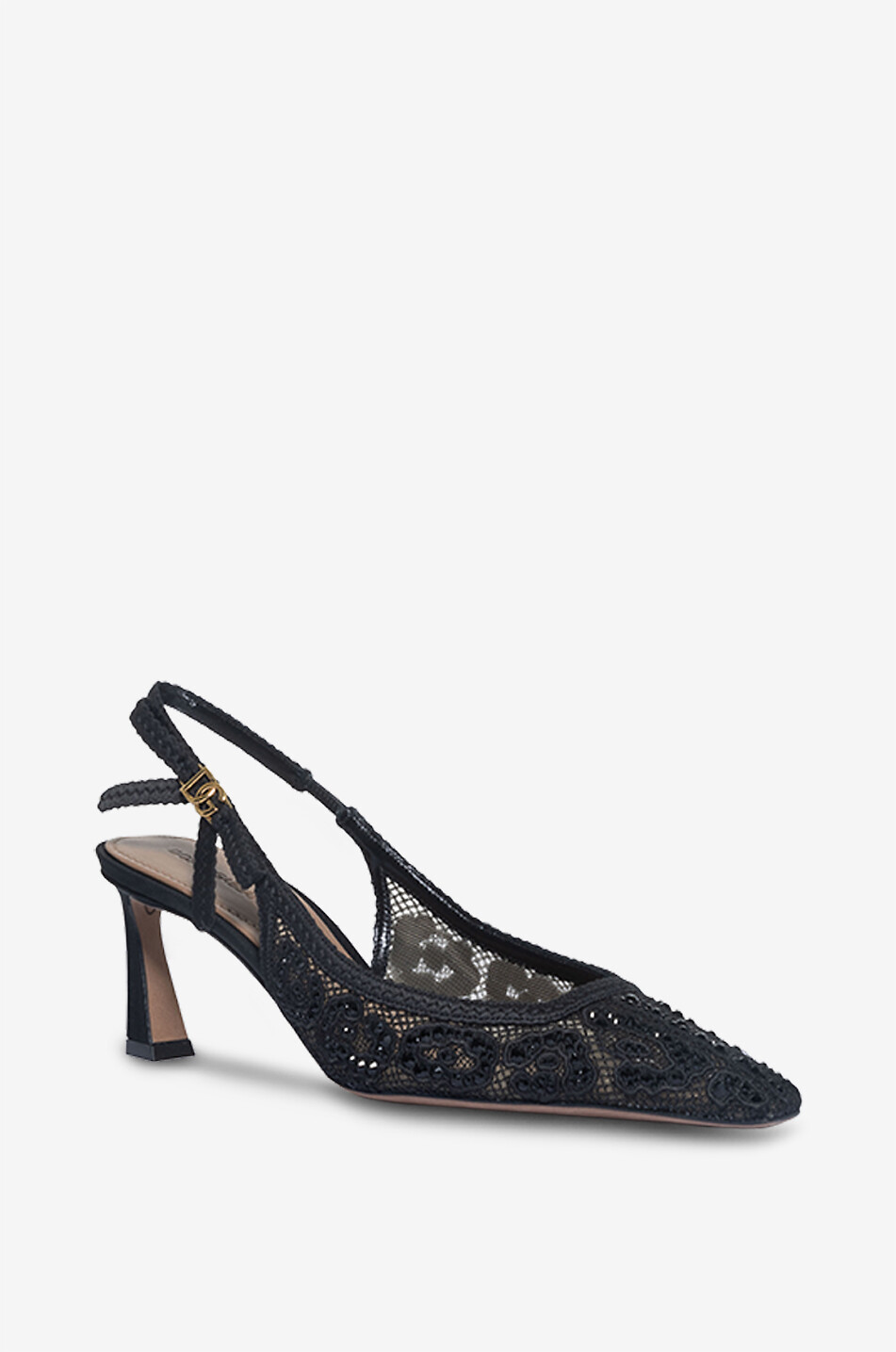 DOLCE & GABBANA Escarpins à bride arrière en dentelle léopard à strass DG 60 Femme NOIR 1