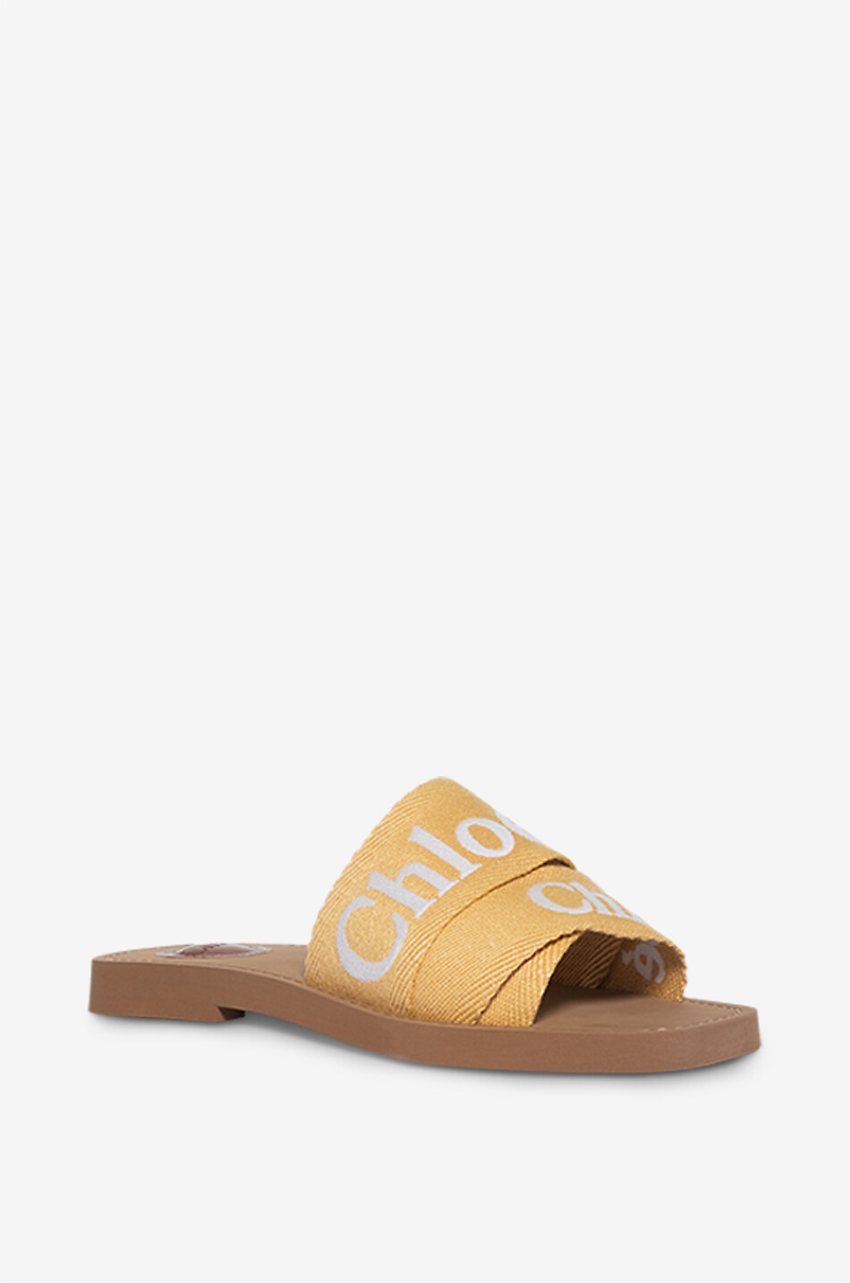 Woody embroidered linen flat slides