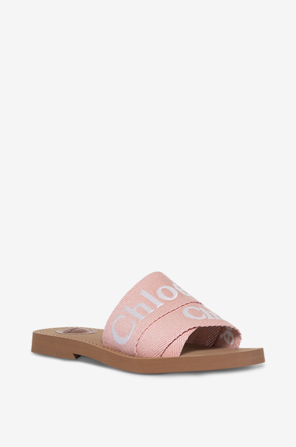 CHLOE Flache Pantoletten aus besticktem Leinen Woody Damen ROSA 1