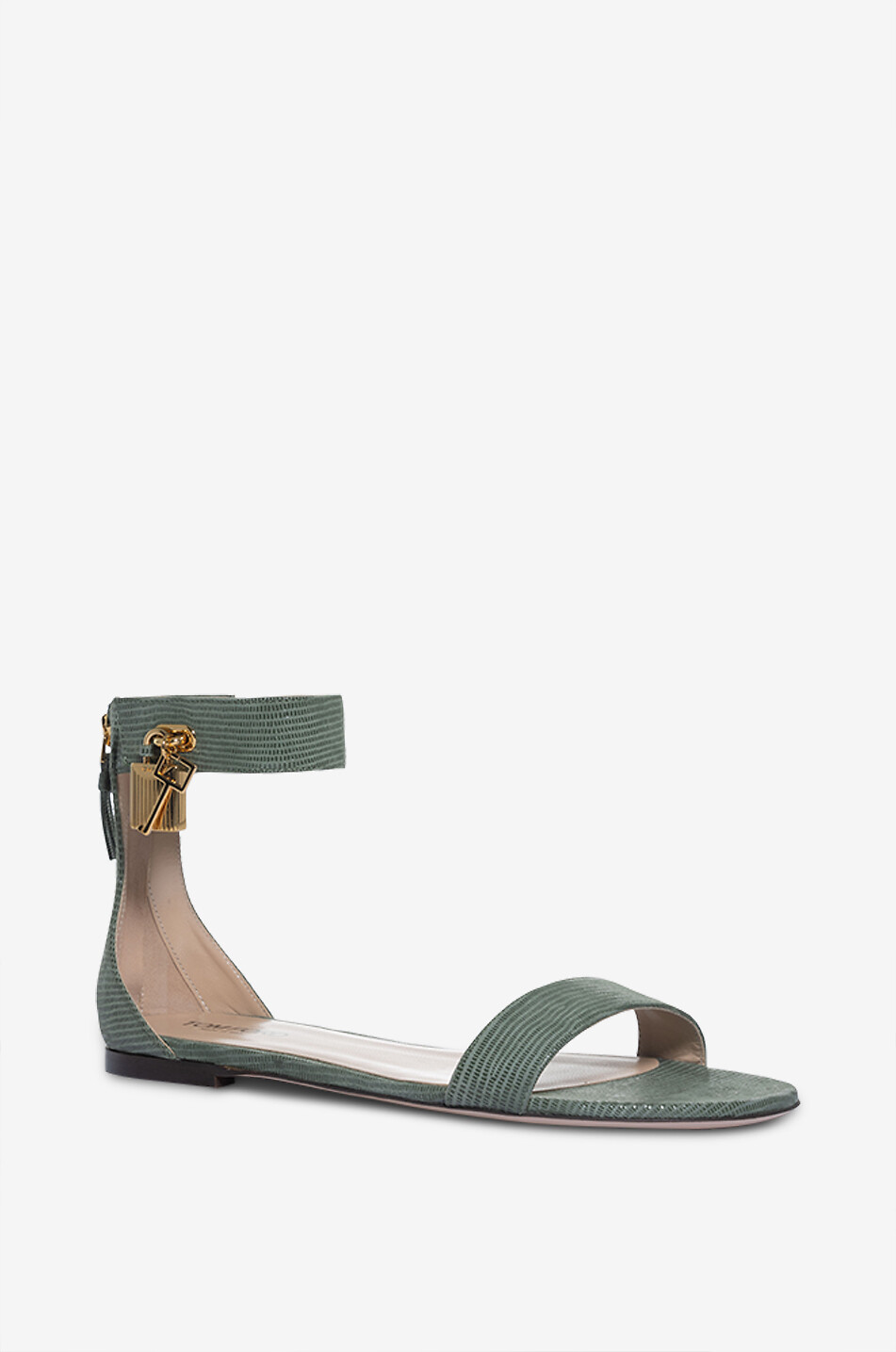 TOM FORD Sandales plates en daim effet lézard Padlock 05 Femme VERT 1