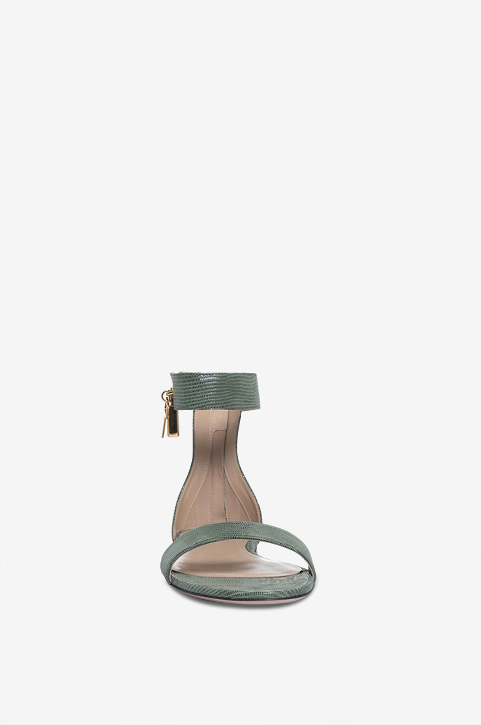 TOM FORD Sandales plates en daim effet lézard Padlock 05 Femme VERT 2