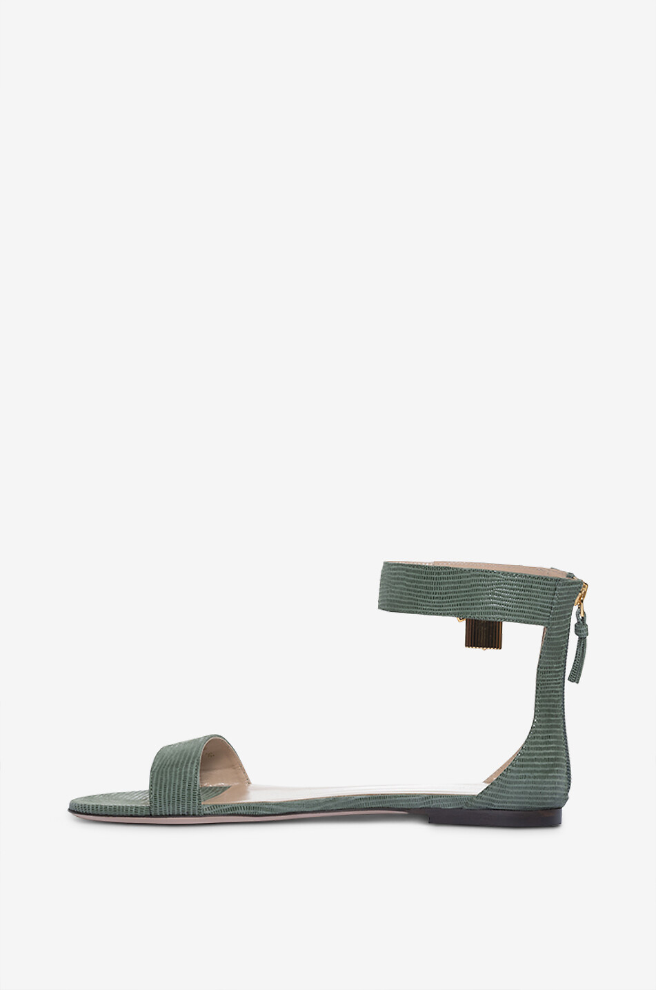 TOM FORD Sandales plates en daim effet lézard Padlock 05 Femme VERT 3