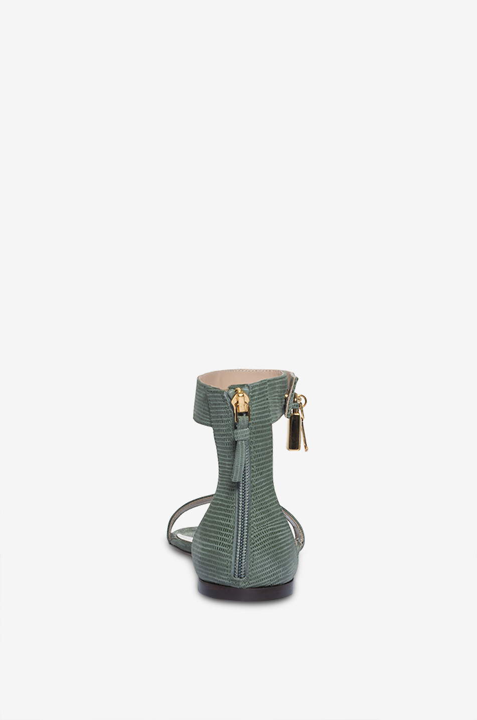 TOM FORD Sandales plates en daim effet lézard Padlock 05 Femme VERT 4