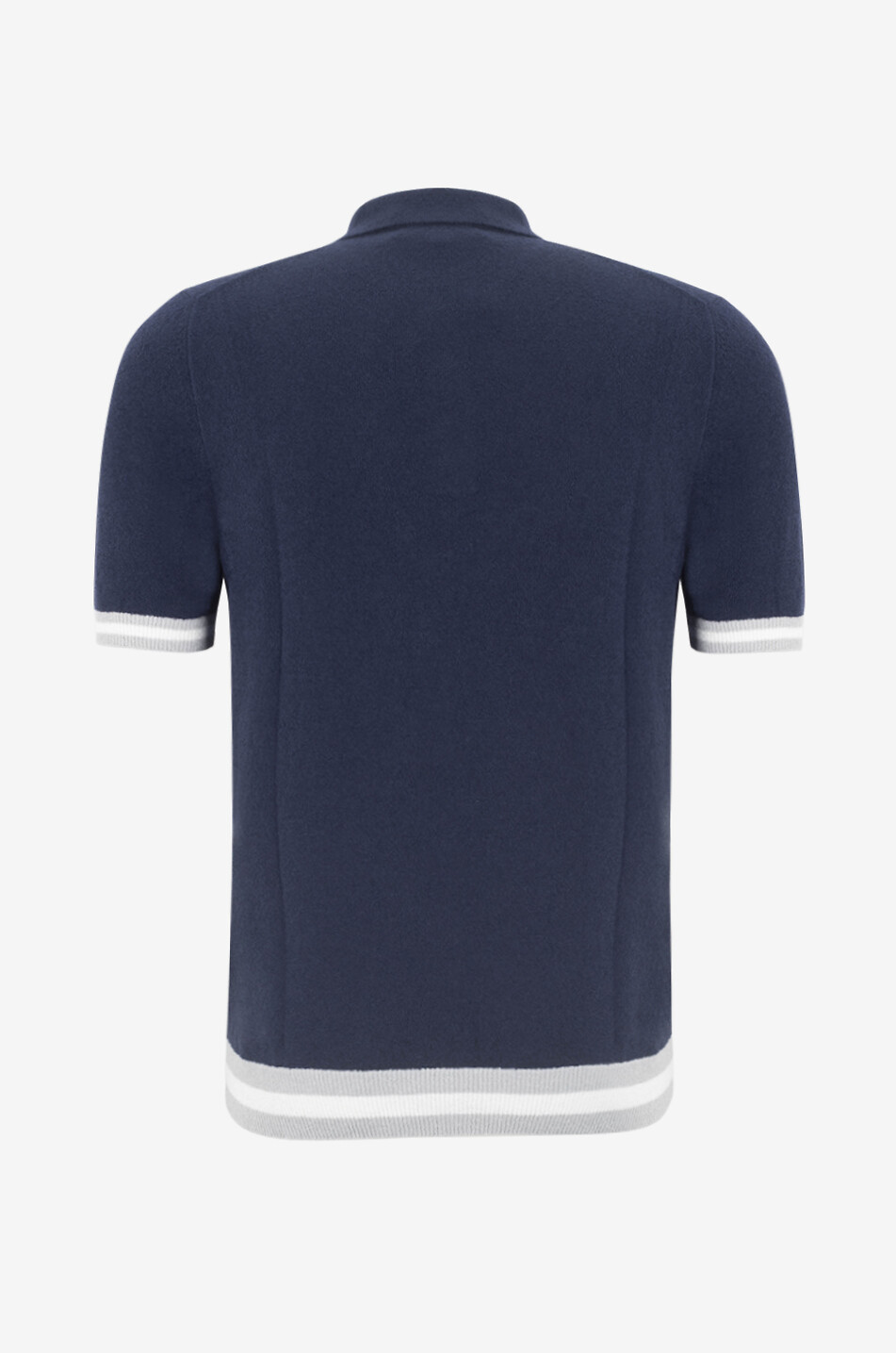 Stripe-adorned short-sleeved knit polo shirt