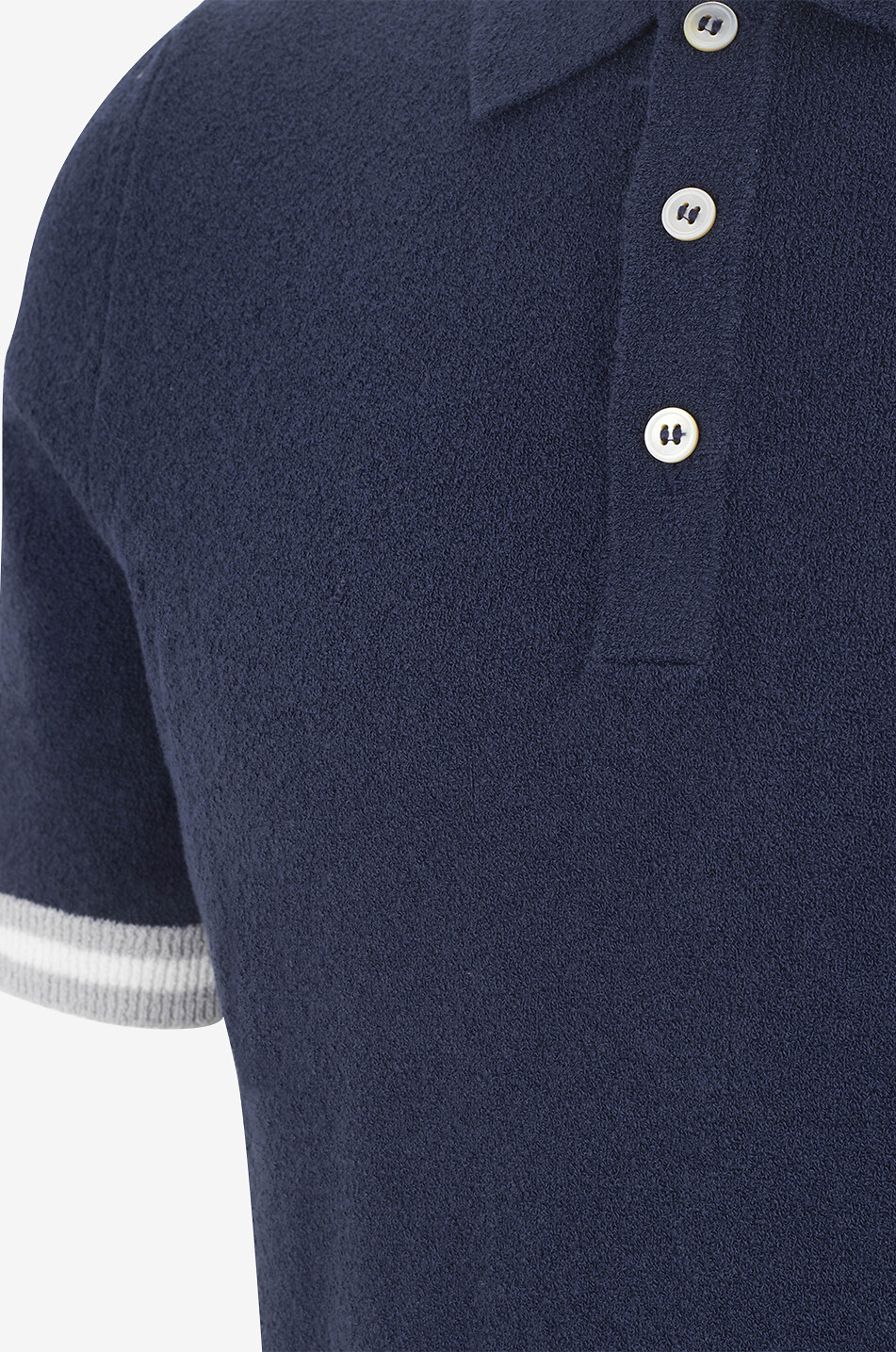 Stripe-adorned short-sleeved knit polo shirt