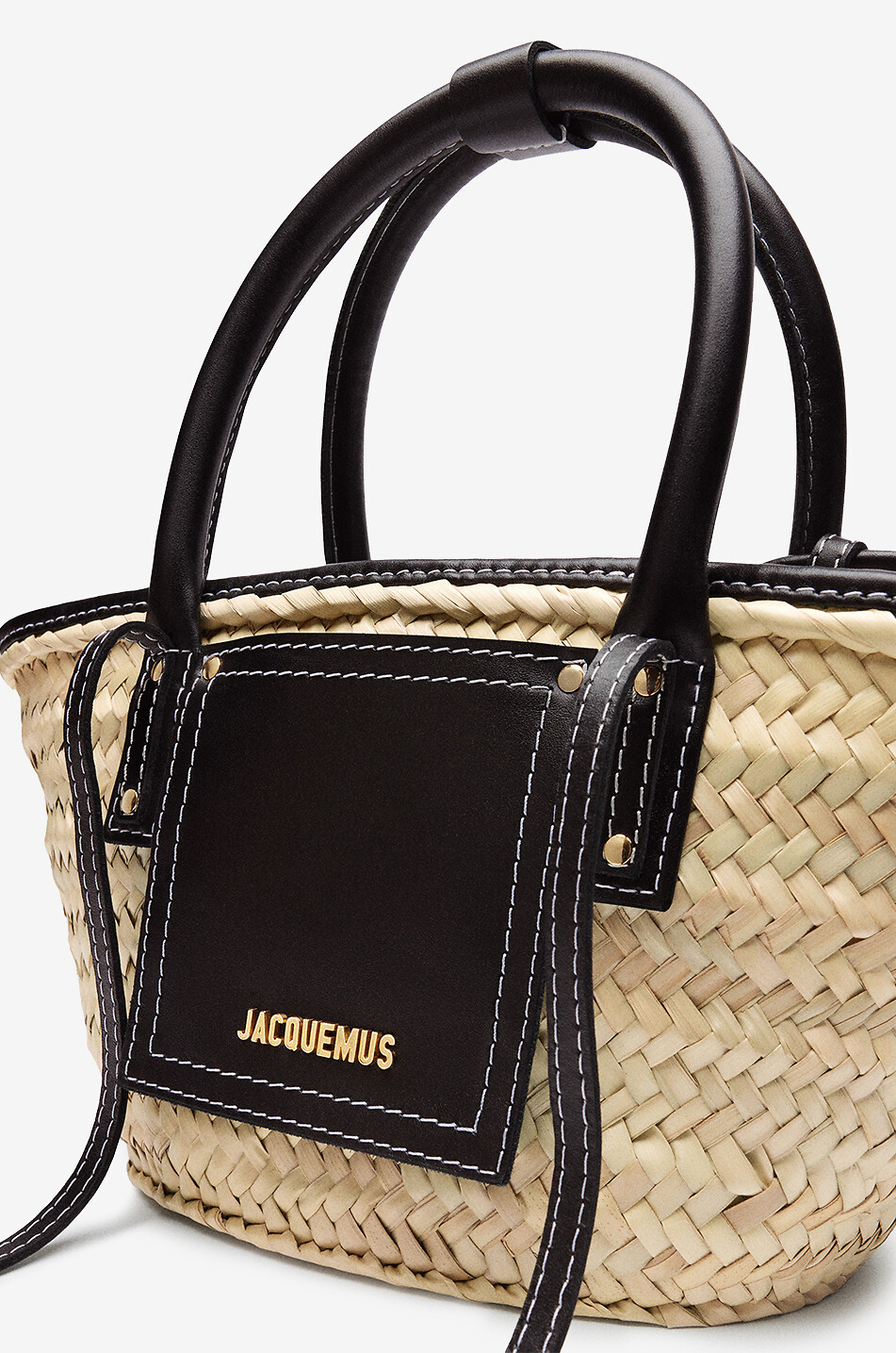 JACQUEMUS Panier en raphia et cuir Le Petit Panier Soli Femme NOIR 4